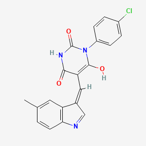 molecular formula C20H14ClN3O3 B6009553 1-(4-chlorophenyl)-5-[(5-methyl-1H-indol-3-yl)methylene]-2,4,6(1H,3H,5H)-pyrimidinetrione 