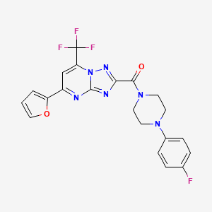 molecular formula C21H16F4N6O2 B6009582 2-{[4-(4-fluorophenyl)-1-piperazinyl]carbonyl}-5-(2-furyl)-7-(trifluoromethyl)[1,2,4]triazolo[1,5-a]pyrimidine 