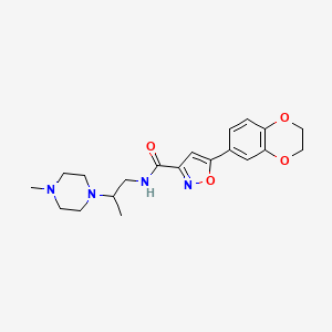 molecular formula C20H26N4O4 B6009594 5-(2,3-dihydro-1,4-benzodioxin-6-yl)-N-[2-(4-methyl-1-piperazinyl)propyl]-3-isoxazolecarboxamide 