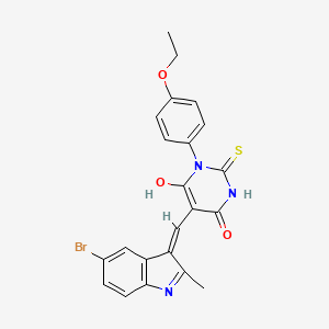 molecular formula C22H18BrN3O3S B6009607 5-[(5-bromo-2-methyl-1H-indol-3-yl)methylene]-1-(4-ethoxyphenyl)-2-thioxodihydro-4,6(1H,5H)-pyrimidinedione 