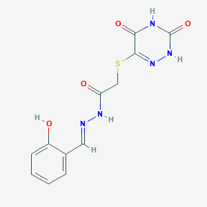 molecular formula C12H11N5O4S B6009652 2-[(3,5-dioxo-2,3,4,5-tetrahydro-1,2,4-triazin-6-yl)thio]-N'-(2-hydroxybenzylidene)acetohydrazide 