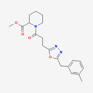 molecular formula C20H25N3O4 B6009667 methyl 1-{3-[5-(3-methylbenzyl)-1,3,4-oxadiazol-2-yl]propanoyl}-2-piperidinecarboxylate 