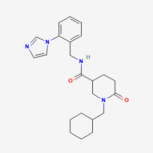 molecular formula C23H30N4O2 B6009714 1-(cyclohexylmethyl)-N-[2-(1H-imidazol-1-yl)benzyl]-6-oxo-3-piperidinecarboxamide 