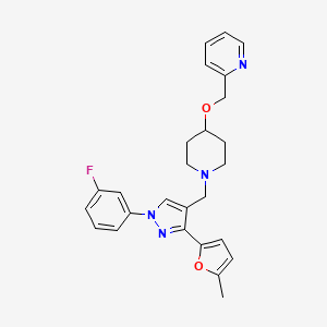 molecular formula C26H27FN4O2 B6009759 2-{[(1-{[1-(3-fluorophenyl)-3-(5-methyl-2-furyl)-1H-pyrazol-4-yl]methyl}-4-piperidinyl)oxy]methyl}pyridine 