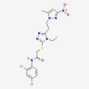 molecular formula C18H19Cl2N7O3S B6009889 N-(2,4-dichlorophenyl)-2-({4-ethyl-5-[2-(5-methyl-3-nitro-1H-pyrazol-1-yl)ethyl]-4H-1,2,4-triazol-3-yl}thio)acetamide 