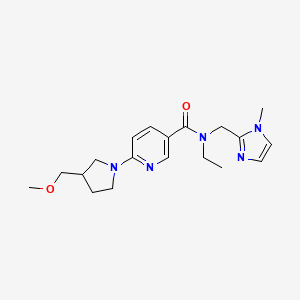 molecular formula C19H27N5O2 B6010088 N-ethyl-6-[3-(methoxymethyl)-1-pyrrolidinyl]-N-[(1-methyl-1H-imidazol-2-yl)methyl]nicotinamide 