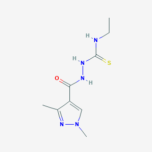 molecular formula C9H15N5OS B6010110 2-[(1,3-dimethyl-1H-pyrazol-4-yl)carbonyl]-N-ethylhydrazinecarbothioamide 