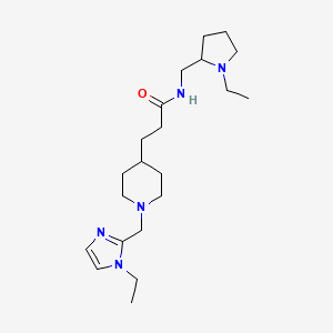 molecular formula C21H37N5O B6010256 3-{1-[(1-ethyl-1H-imidazol-2-yl)methyl]-4-piperidinyl}-N-[(1-ethyl-2-pyrrolidinyl)methyl]propanamide 