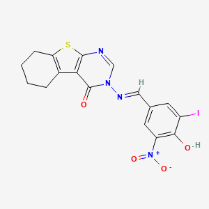 molecular formula C17H13IN4O4S B6010467 3-[(4-hydroxy-3-iodo-5-nitrobenzylidene)amino]-5,6,7,8-tetrahydro[1]benzothieno[2,3-d]pyrimidin-4(3H)-one 