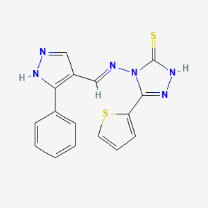 molecular formula C16H12N6S2 B6010578 4-{[(3-phenyl-1H-pyrazol-4-yl)methylene]amino}-5-(2-thienyl)-4H-1,2,4-triazole-3-thiol 