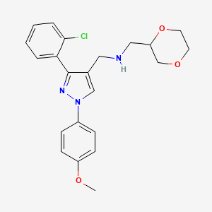 molecular formula C22H24ClN3O3 B6010754 1-[3-(2-chlorophenyl)-1-(4-methoxyphenyl)-1H-pyrazol-4-yl]-N-(1,4-dioxan-2-ylmethyl)methanamine 