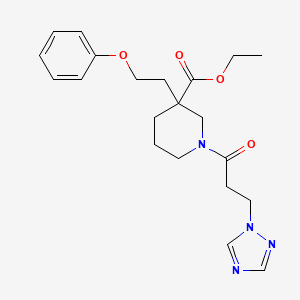 molecular formula C21H28N4O4 B6010855 ethyl 3-(2-phenoxyethyl)-1-[3-(1H-1,2,4-triazol-1-yl)propanoyl]-3-piperidinecarboxylate 