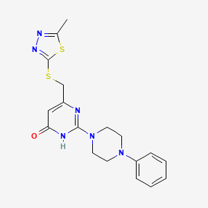molecular formula C18H20N6OS2 B6010894 6-{[(5-methyl-1,3,4-thiadiazol-2-yl)thio]methyl}-2-(4-phenyl-1-piperazinyl)-4(3H)-pyrimidinone 