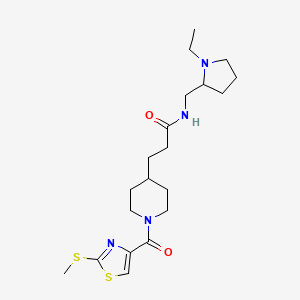 molecular formula C20H32N4O2S2 B6010973 N-[(1-ethyl-2-pyrrolidinyl)methyl]-3-(1-{[2-(methylthio)-1,3-thiazol-4-yl]carbonyl}-4-piperidinyl)propanamide 