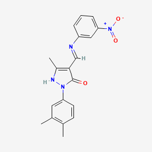 molecular formula C19H18N4O3 B6011146 2-(3,4-dimethylphenyl)-5-methyl-4-{[(3-nitrophenyl)amino]methylene}-2,4-dihydro-3H-pyrazol-3-one 