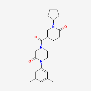 molecular formula C23H31N3O3 B6011232 4-[(1-cyclopentyl-6-oxo-3-piperidinyl)carbonyl]-1-(3,5-dimethylphenyl)-2-piperazinone 