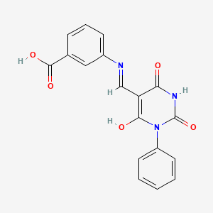 molecular formula C18H13N3O5 B6011243 3-{[(2,4,6-trioxo-1-phenyltetrahydro-5(2H)-pyrimidinylidene)methyl]amino}benzoic acid 