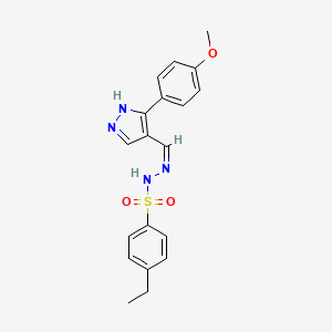molecular formula C19H20N4O3S B6011276 4-ethyl-N'-{[3-(4-methoxyphenyl)-1H-pyrazol-4-yl]methylene}benzenesulfonohydrazide 