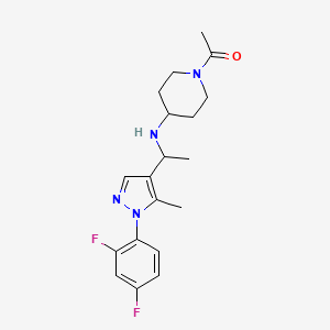 molecular formula C19H24F2N4O B6011282 1-acetyl-N-{1-[1-(2,4-difluorophenyl)-5-methyl-1H-pyrazol-4-yl]ethyl}-4-piperidinamine 