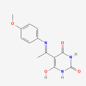 molecular formula C13H13N3O4 B6011294 5-{1-[(4-methoxyphenyl)amino]ethylidene}-2,4,6(1H,3H,5H)-pyrimidinetrione 