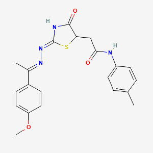 molecular formula C21H22N4O3S B6011328 2-(4-hydroxy-2-{[1-(4-methoxyphenyl)ethylidene]hydrazono}-2,5-dihydro-1,3-thiazol-5-yl)-N-(4-methylphenyl)acetamide 