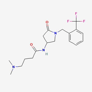molecular formula C18H24F3N3O2 B6011344 4-(dimethylamino)-N-{5-oxo-1-[2-(trifluoromethyl)benzyl]-3-pyrrolidinyl}butanamide 