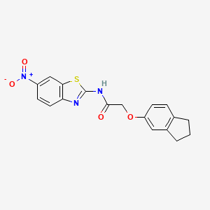2-(2,3-dihydro-1H-inden-5-yloxy)-N-(6-nitro-1,3-benzothiazol-2-yl)acetamide