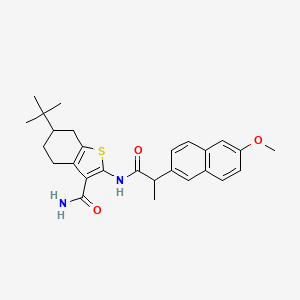 molecular formula C27H32N2O3S B6011426 6-tert-butyl-2-{[2-(6-methoxy-2-naphthyl)propanoyl]amino}-4,5,6,7-tetrahydro-1-benzothiophene-3-carboxamide 