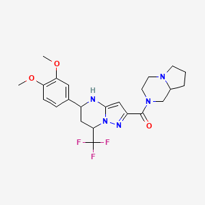 molecular formula C23H28F3N5O3 B6011458 5-(3,4-dimethoxyphenyl)-2-(hexahydropyrrolo[1,2-a]pyrazin-2(1H)-ylcarbonyl)-7-(trifluoromethyl)-4,5,6,7-tetrahydropyrazolo[1,5-a]pyrimidine 