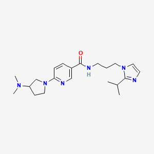 molecular formula C21H32N6O B6011515 6-[3-(dimethylamino)-1-pyrrolidinyl]-N-[3-(2-isopropyl-1H-imidazol-1-yl)propyl]nicotinamide 