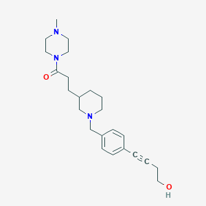molecular formula C24H35N3O2 B6011564 4-[4-({3-[3-(4-methyl-1-piperazinyl)-3-oxopropyl]-1-piperidinyl}methyl)phenyl]-3-butyn-1-ol 