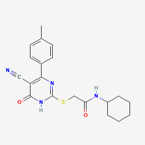 molecular formula C20H22N4O2S B6011626 2-{[5-cyano-4-(4-methylphenyl)-6-oxo-1,6-dihydro-2-pyrimidinyl]thio}-N-cyclohexylacetamide 