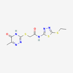 molecular formula C10H12N6O2S3 B6011662 N-[5-(ethylthio)-1,3,4-thiadiazol-2-yl]-2-[(6-methyl-5-oxo-4,5-dihydro-1,2,4-triazin-3-yl)thio]acetamide 