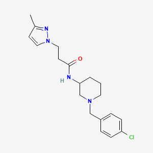 molecular formula C19H25ClN4O B6011685 N-[1-(4-chlorobenzyl)-3-piperidinyl]-3-(3-methyl-1H-pyrazol-1-yl)propanamide 