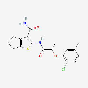 molecular formula C18H19ClN2O3S B6011705 2-{[2-(2-chloro-5-methylphenoxy)propanoyl]amino}-5,6-dihydro-4H-cyclopenta[b]thiophene-3-carboxamide 