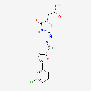 molecular formula C16H12ClN3O4S B6011735 [2-({[5-(3-chlorophenyl)-2-furyl]methylene}hydrazono)-4-oxo-1,3-thiazolidin-5-yl]acetic acid 