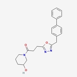 molecular formula C23H25N3O3 B6011782 1-{3-[5-(4-biphenylylmethyl)-1,3,4-oxadiazol-2-yl]propanoyl}-3-piperidinol 