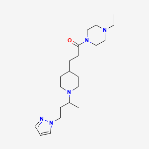 molecular formula C21H37N5O B6011815 1-ethyl-4-(3-{1-[1-methyl-3-(1H-pyrazol-1-yl)propyl]-4-piperidinyl}propanoyl)piperazine 