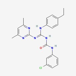 molecular formula C22H23ClN6O B6011834 N-(3-chlorophenyl)-N'-{[(4,6-dimethyl-2-pyrimidinyl)amino][(4-ethylphenyl)amino]methylene}urea 