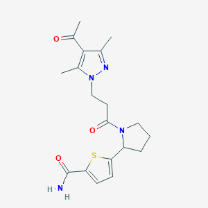 molecular formula C19H24N4O3S B6011999 5-{1-[3-(4-acetyl-3,5-dimethyl-1H-pyrazol-1-yl)propanoyl]-2-pyrrolidinyl}-2-thiophenecarboxamide 