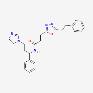 molecular formula C25H27N5O2 B6012004 N-[3-(1H-imidazol-1-yl)-1-phenylpropyl]-3-[5-(2-phenylethyl)-1,3,4-oxadiazol-2-yl]propanamide 