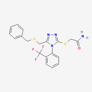 molecular formula C19H17F3N4OS2 B6012046 2-({5-[(benzylthio)methyl]-4-[2-(trifluoromethyl)phenyl]-4H-1,2,4-triazol-3-yl}thio)acetamide CAS No. 590360-19-3