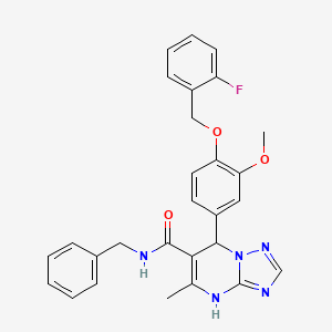 molecular formula C28H26FN5O3 B6012098 N-benzyl-7-{4-[(2-fluorobenzyl)oxy]-3-methoxyphenyl}-5-methyl-4,7-dihydro[1,2,4]triazolo[1,5-a]pyrimidine-6-carboxamide 