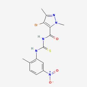 molecular formula C14H14BrN5O3S B6012282 4-bromo-1,3-dimethyl-N-{[(2-methyl-5-nitrophenyl)amino]carbonothioyl}-1H-pyrazole-5-carboxamide 