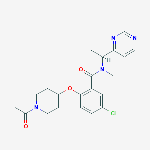 molecular formula C21H25ClN4O3 B6012369 2-[(1-acetyl-4-piperidinyl)oxy]-5-chloro-N-methyl-N-[1-(4-pyrimidinyl)ethyl]benzamide 