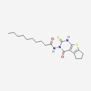 molecular formula C19H27N3O2S2 B6012377 N-(2-mercapto-4-oxo-6,7-dihydro-4H-cyclopenta[4,5]thieno[2,3-d]pyrimidin-3(5H)-yl)decanamide 