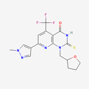 molecular formula C17H16F3N5O2S B6012491 2-mercapto-7-(1-methyl-1H-pyrazol-4-yl)-1-(tetrahydro-2-furanylmethyl)-5-(trifluoromethyl)pyrido[2,3-d]pyrimidin-4(1H)-one 