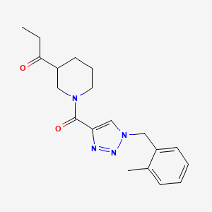 molecular formula C19H24N4O2 B6012745 1-(1-{[1-(2-methylbenzyl)-1H-1,2,3-triazol-4-yl]carbonyl}-3-piperidinyl)-1-propanone 
