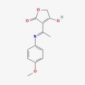 molecular formula C13H13NO4 B6012799 3-{1-[(4-methoxyphenyl)amino]ethylidene}-2,4(3H,5H)-furandione 