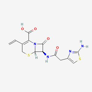 molecular formula C14H14N4O4S2 B601286 (6R-trans)-7-[[(2-Amino-4-thiazolyl)acetyl]amino]-3-ethenyl-8-oxo-5-thia-1-azabicyclo[4.2.0]oct-2-ene-2-carboxylic Acid CAS No. 79350-10-0